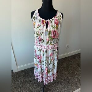 Bila pink and white tropical floral print sleeveless tank midi sundress XXL